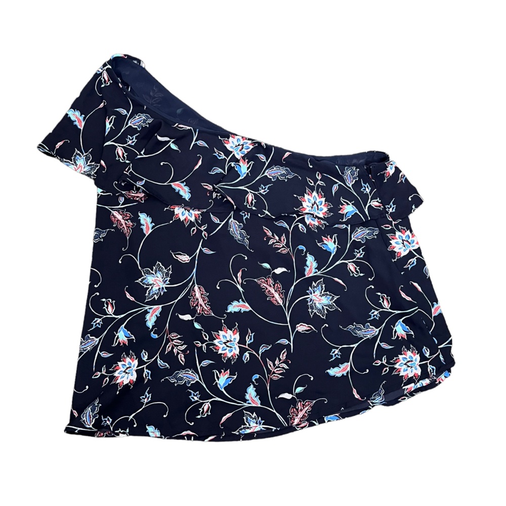 ASTR The Label Dark Blue Floral One Shoulder Blouse Size M Women